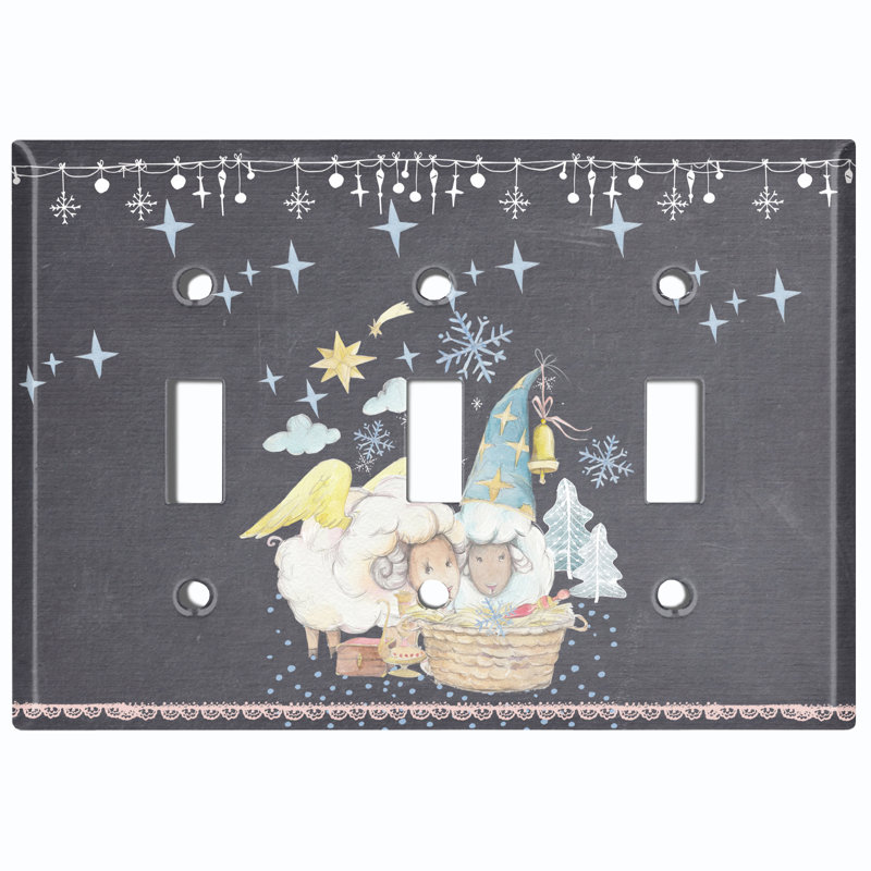 Plaque murale d'interrupteur à bascule 3 étoiles Sheep Couple Night Stars Snow