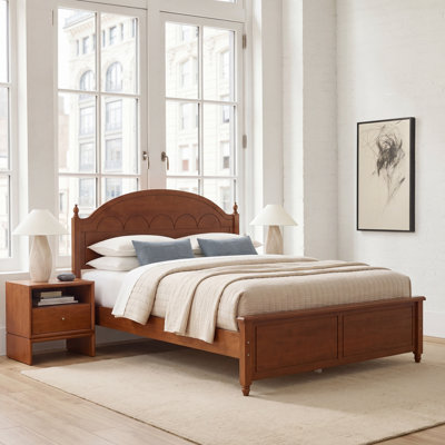 King size Wooden Bed Frame with Arched Headboard and Classic Design,Oak
