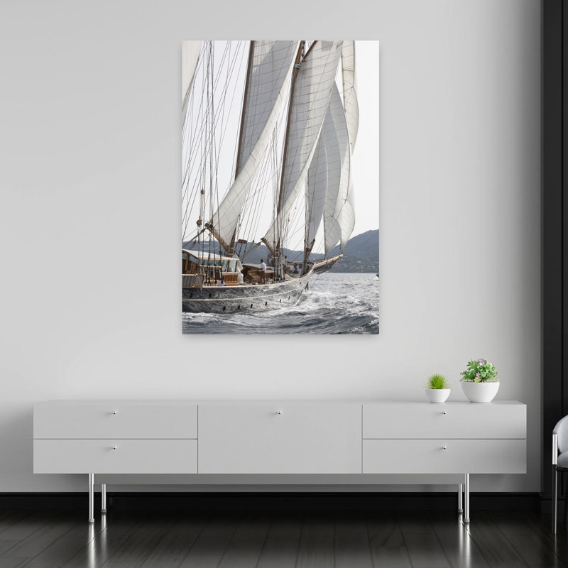 Bateau avec voiles, art mural contemporain, 60" H x 40" W