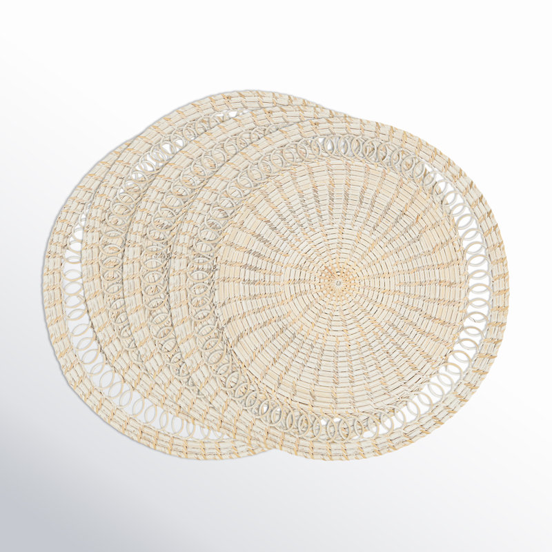 Natural Rattan Loopy Spiral Round 15'' Placemat Set of 4