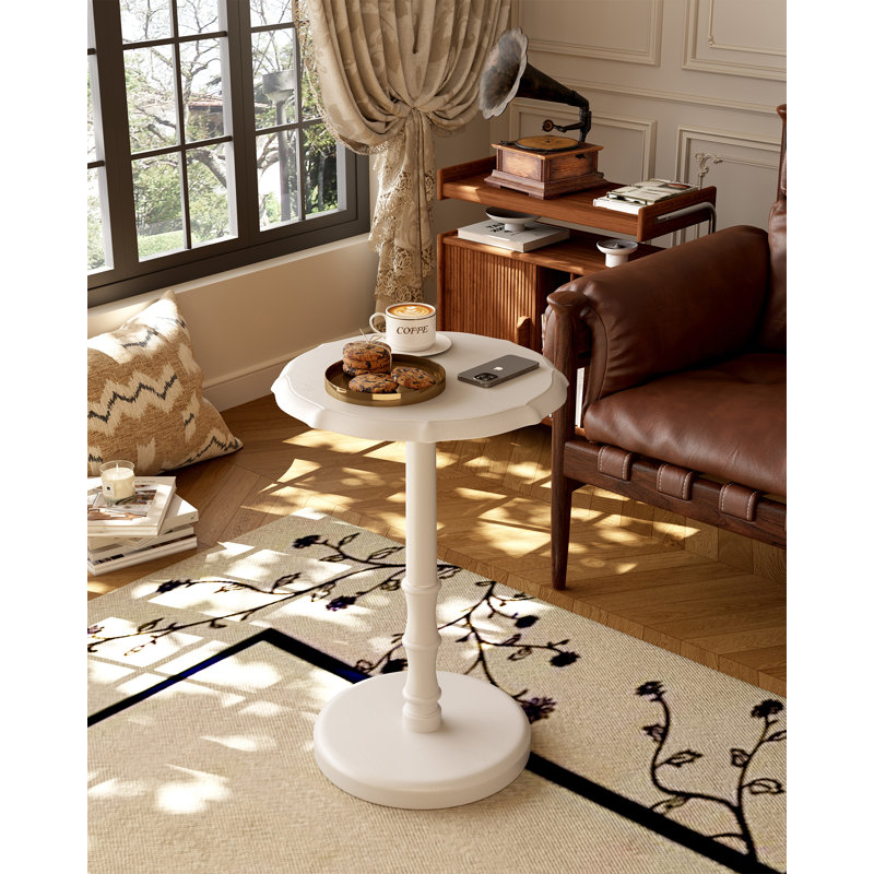 100% Solid Wood Pedestal Side Table, Vintage Round End Table For Living Room & Bedroom, Accent Table Nightstand, White, White