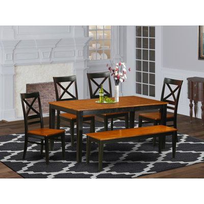 L'ensemble de table de salle à manger 6 pièces contient une table de cuisine rectangulaire avec feuille papillon et 4 chaises de salle à manger avec banc, noir et cerise