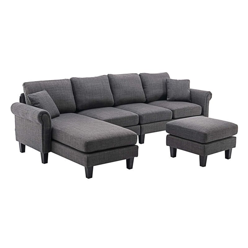 Canapés modulaires rembourrés 3 pièces Aindrea, Polyester gris anthracite
