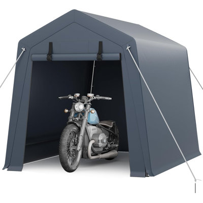 6x8 FT Portable Outdoor Storage Shed with 2 Roll-Up Zipper Doors & Vents, 240G Heavy-Duty Shelter Waterproof PE Tarp, UV-Resistant Carport for Motorcycle, Firewood, Tools