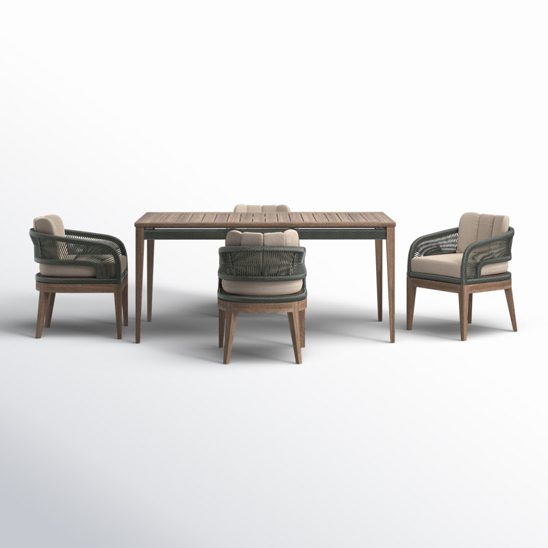 4 - Person Wood Patio Dining Set with Rectangular Table , Cushions Included