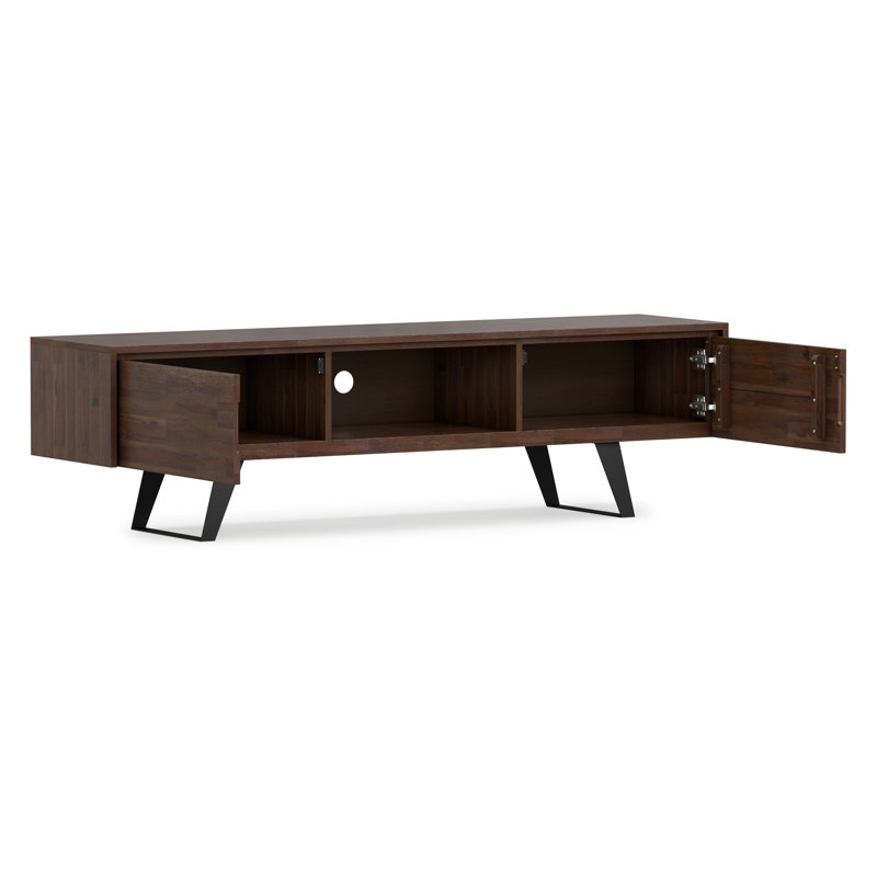 Lowry 72"W Solid Wood Industrial TV Stand for TVs up to 80" with 2 Cabinets and Open Shelf, Distressed Charcoal Brown