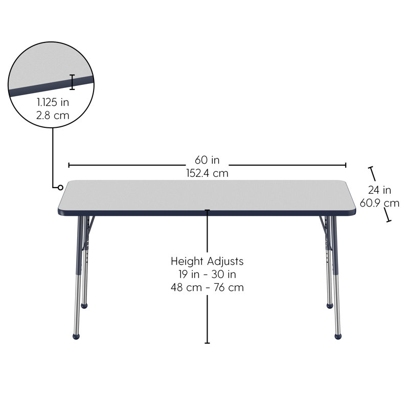 Table rectangulaire 24 "x 60", Gris, Bleu marine