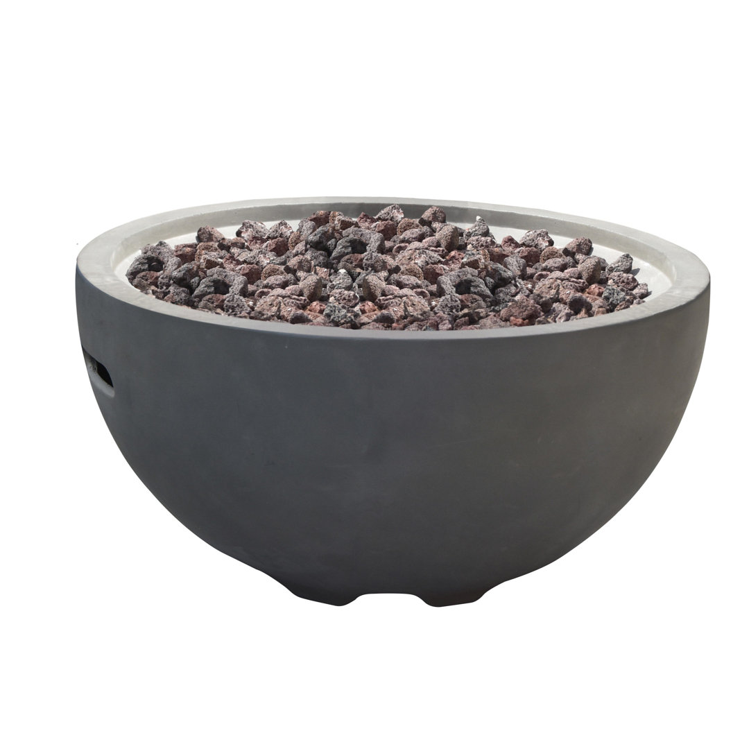 Aswaldi 27" Outdoor Light Grey Concrete Fire Bowl 50,000 BTU - Includes Lava Rocks & PVC Cover Latitude Run® Fuel 