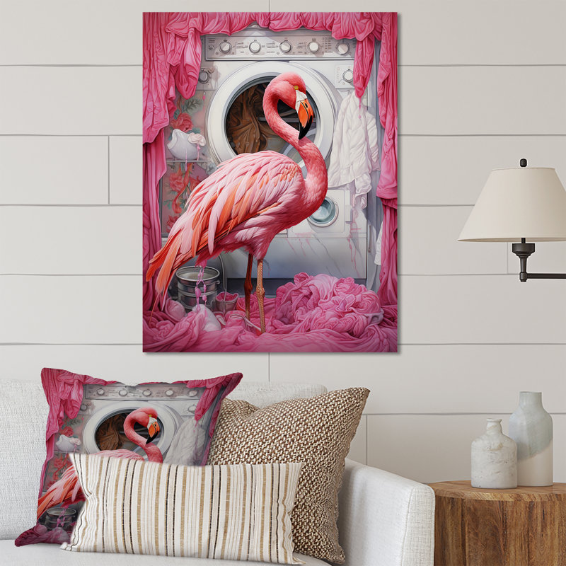 «Pink Flamingo Laundry Room Dance 3», art mural en métal, H 20 po x l 12 po x P 1 po