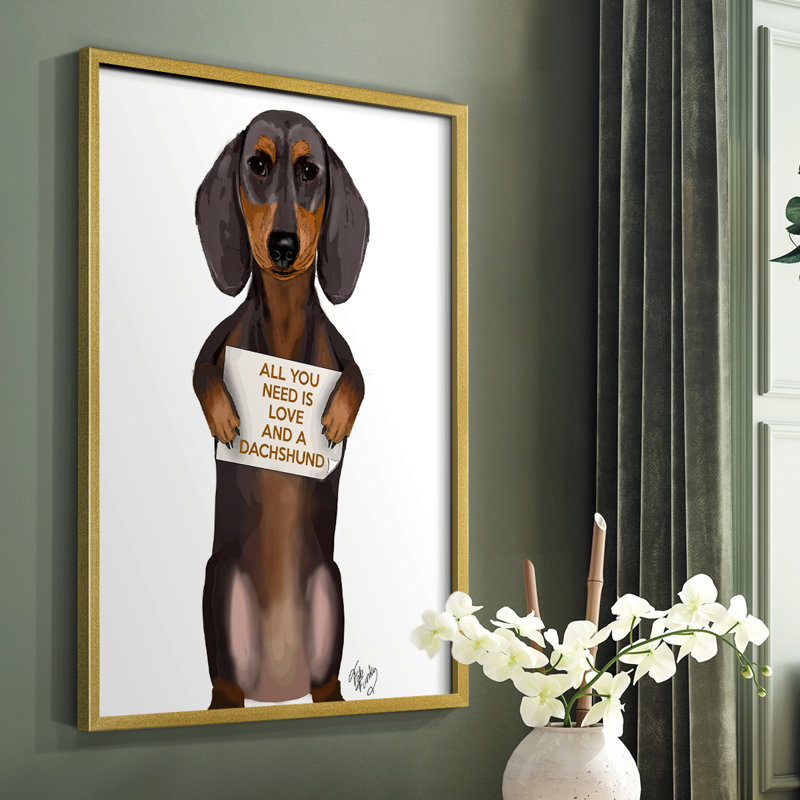 «Love and Dachshund», reproduction encadrée - bois massif, H 14 po x l 11 po
