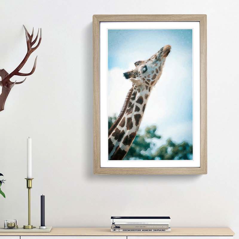 Stretching Giraffe - Framed Print, Oak Framed, 36cm H x 27cm W x 2cm D