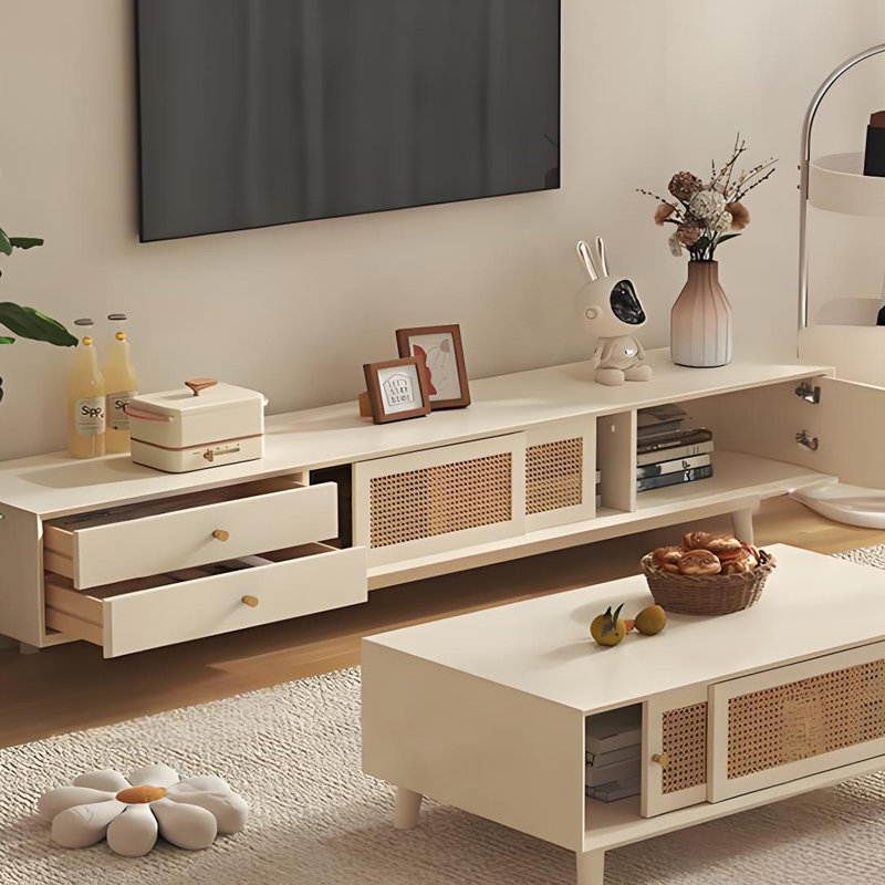 Ensemble de meuble télé et table basse Nordic, Crème