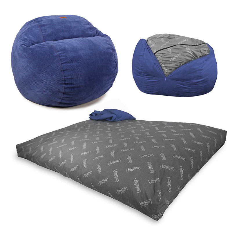 CordaRoy's Corduroy Convertible Bean Bag Chair, Large (King), Navy Corduroy