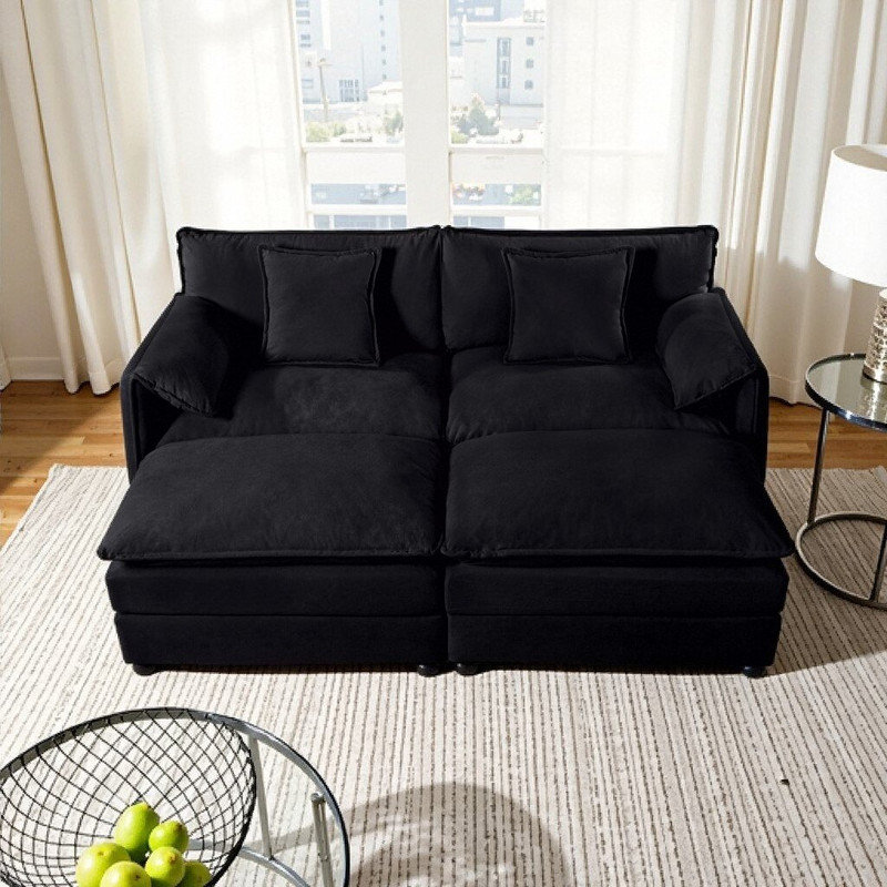Modular Sectional Sofa with Ottomans, Premium Chenille Fabric Upholstery, 29.92 Inch Seat Depth, Black
