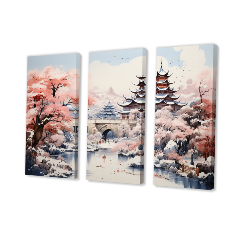 «China Art Silk Road V» sur toile, reproduction de 3 pièces, H 40 po x l 60 po x P 1 po