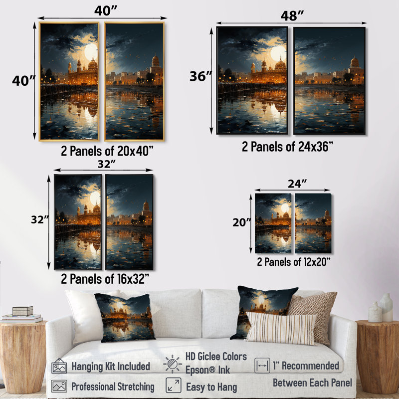 «Hinduisim Golden Temple I - Large Hinduism», reproduction d'art sur toile, Black, 36" H x 48" W