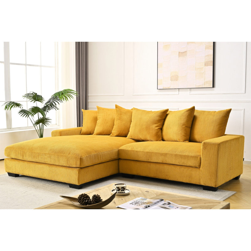 Très grand canapé modulaire faisant face à gauche deux pièces de luxe pour le salon, canapé en L de 102,4 po avec méridienne, revêtu de tissu velours côtelé, gingembre