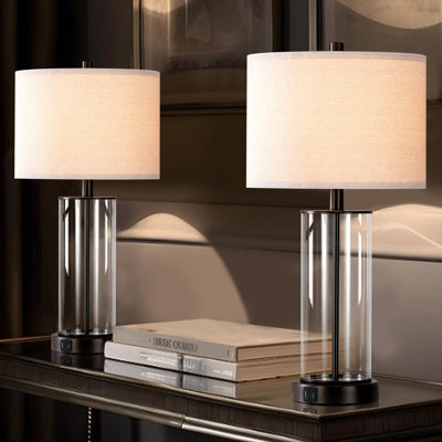 23'' USB Glass Table Lamp Set(Bulbs Included)