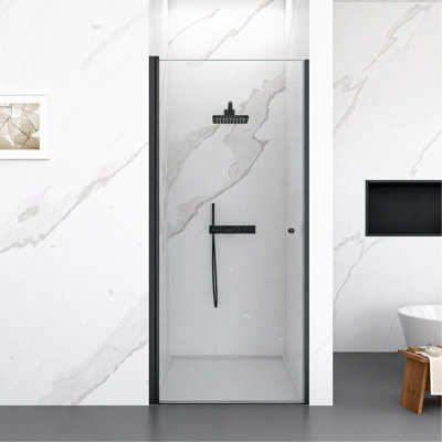 34"W X 72"H Frameless Circular Pivot Shower Door In Matte Black With 1/4" (6Mm) Thick SGCC Tempered Glass