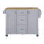 Îlot de cuisine roulant avec rangement, chariot de cuisine avec plateau en bois d'hévéa, 3 tiroirs, 2 tablettes coulissantes et support de rangement interne, îlot de cuisine sur roulettes avec support à épices et support à tour, gris bleu | Idée de cadeau-1789929636