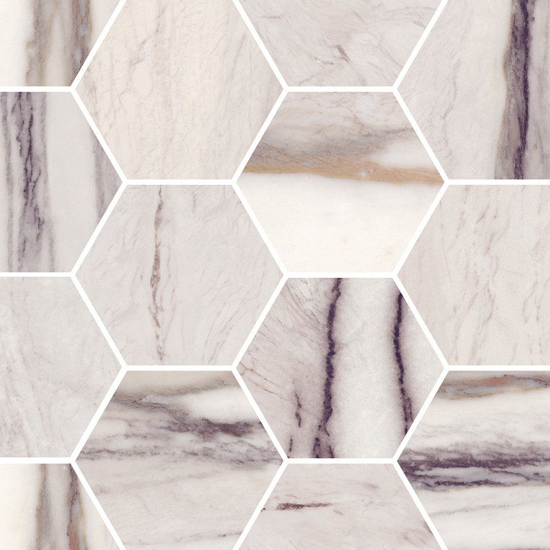 Celestia marbre hexagone mosaïque poli marbré, Mauve