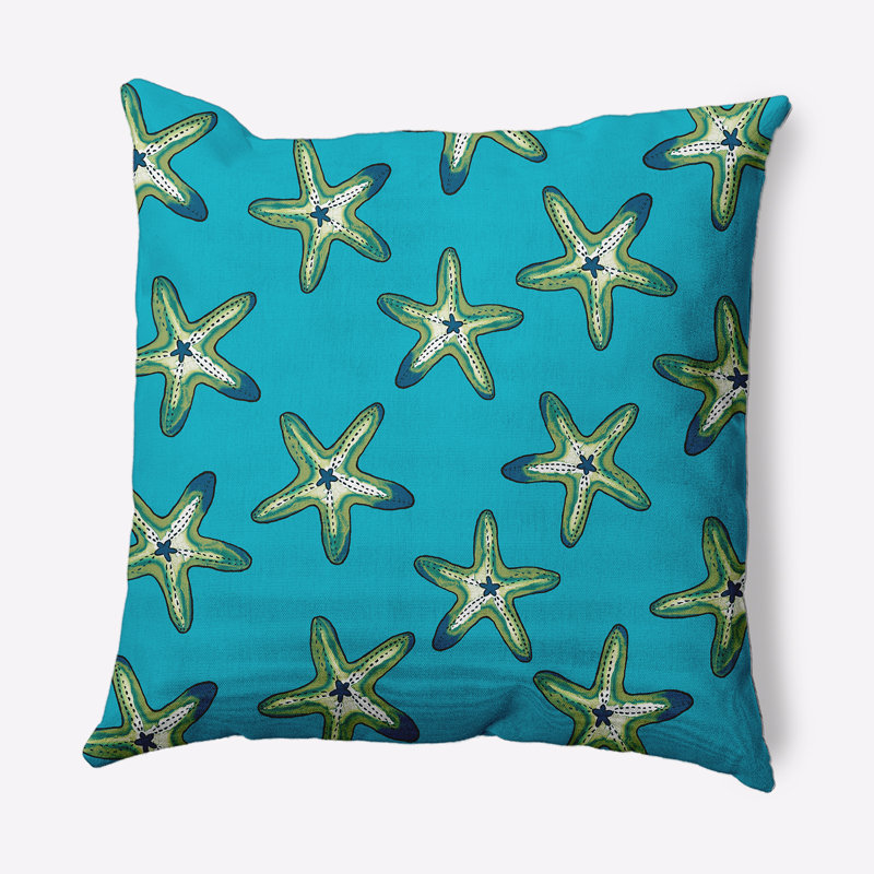 Beach Vacation Starfish Print Outdoor Square Pillow Cover & Insert, 18"x18", Turquoise/Green