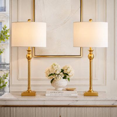 Augrave 28" Modern Polished Brass Metal Table Lamp with USB Port and Empire Shade