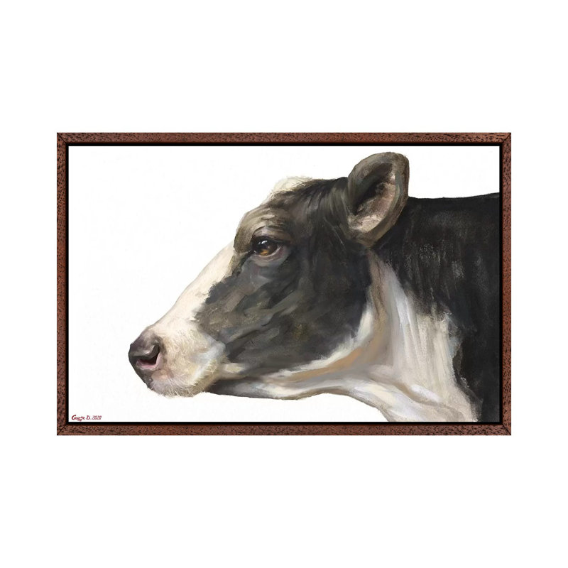 Cow White Background by George Dyachenko - Painting on Canvas, Classic Brown Wood Framed, 101.6cm H x 152.4cm W x 3.81cm D
