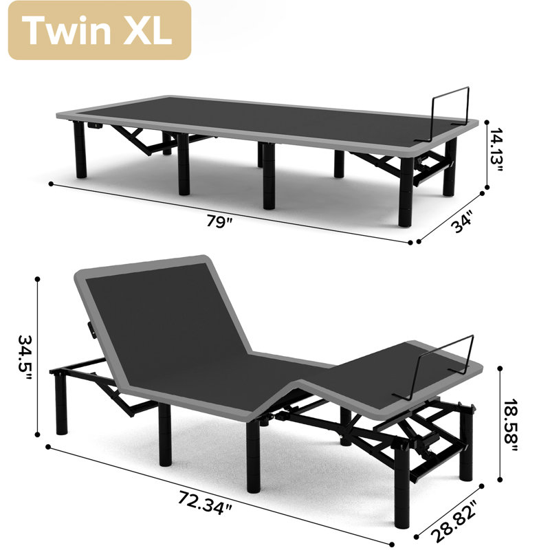 Structure de lit simple TG avec cinq modes de massage, télécommande sans fil, veilleuse à DEL, ports de charge de type A et de type C, pieds réglables, fonction d'installation rapide du matelas large, inclinaison de la tête et des pieds, dessous
