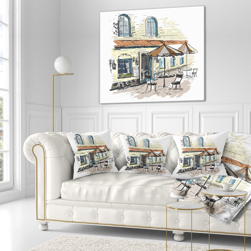 Coussin de café aquarelle paint street, 16 po x 1 po, Coussin décoratif
