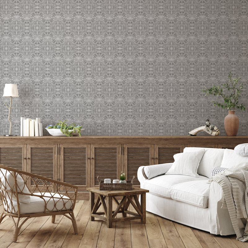Abra Flora 10' L x 24" W Wallpaper Roll, Silver, Faux Grasscloth, Non-pasted