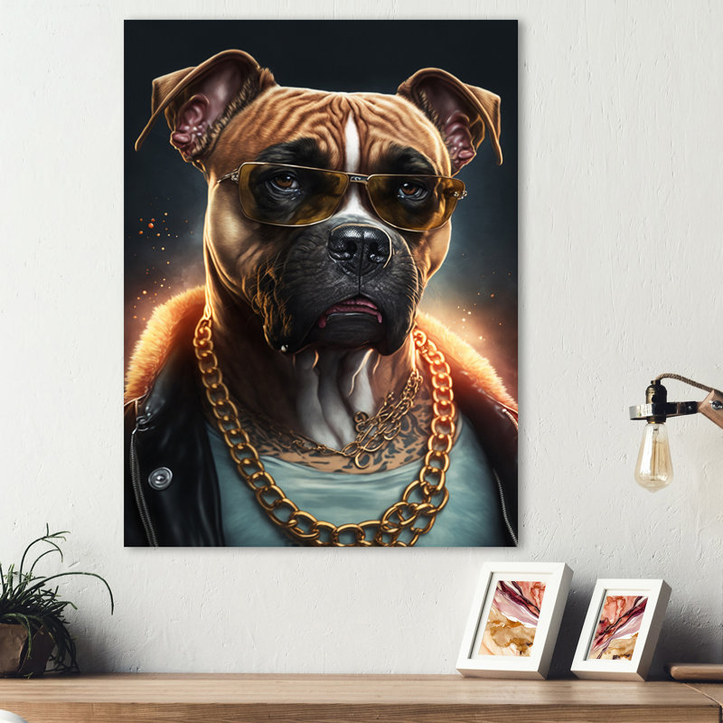 Décoration murale en métal Hatmane Boxer In NYC II - Animaux, H 40 po x l 30 po x P 1 po