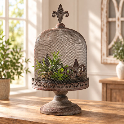 Bougeoir cloche vintage en métal ajouré, lanterne décorative style cage à oiseaux avec pied, bougeoir de table antique pour mariage, décoration de style champêtre et rustique