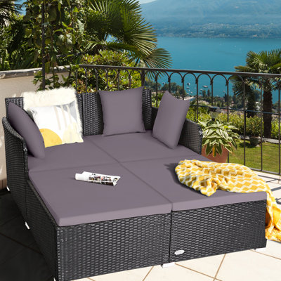 Naomie 52 " W Straight Wicker Patio Daybed with Cushions