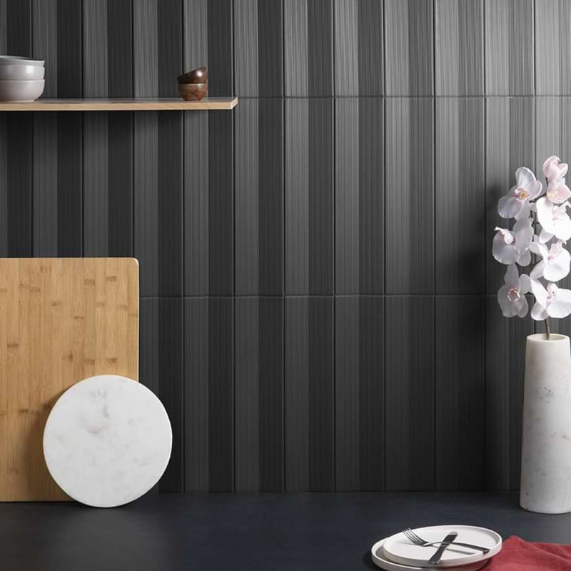 Kinzie 4x16 Concave 3D Matte Ceramic Tile, Charcoal
