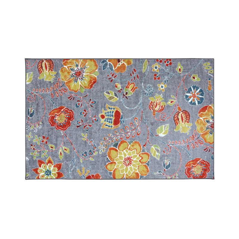 Tapis floral gris / jaune Heller, Rectangle 5 pi x 8 pi