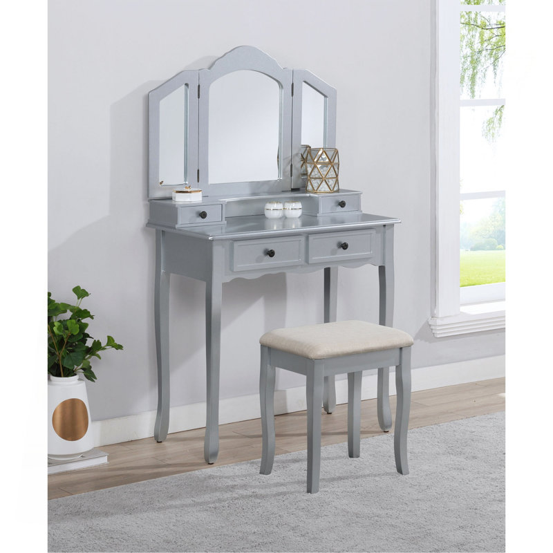 Ensemble coiffeuse et tabouret en bois Sanlo, Argent
