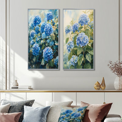 Hortensias dans la brise d'été I - Collection d'art mural floral 2 pièces