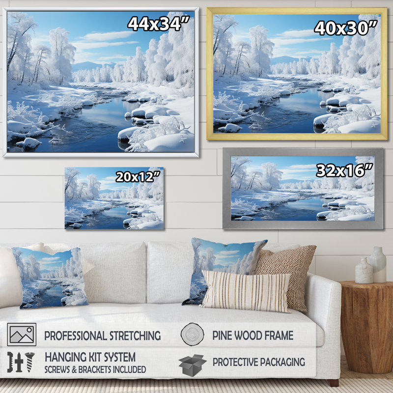 " White Winter Harmony IV ", 12" H x 20" W x 1" D, Natural Floater Framed