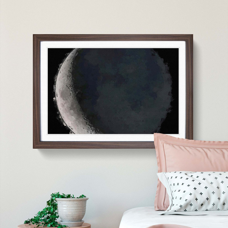 Crescent Moon Shadow in Abstract - Picture Frame Graphic Art Print, Walnut Framed, 36cm H x 48cm W x 2cm D