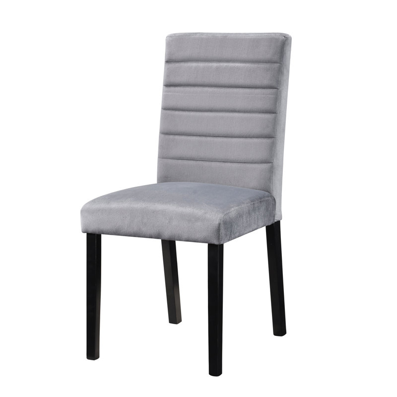Chaises d'appoint de salle à manger rembourrées en velours gris, 2, support en bois fini noir, 2 pièces, cadre thé