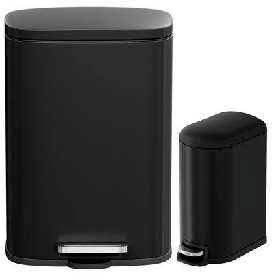 Poubelle de cuisine 13 gallons (50 L) et 2,6 gallons (10 L), poubelle en acier inoxydable avec couvercle et pédale fermés, poubelle avec seau intérieur amovible, pour bureau, salle de bain, intérieur (noir)