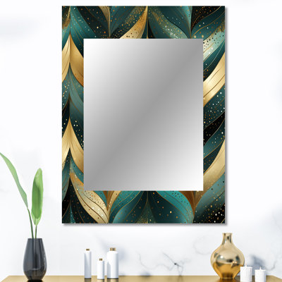 Gold And Green Gilded Chevron Reverie - marble  Wall Mirror, Modern Decorative Mirror, Printed Metal Art