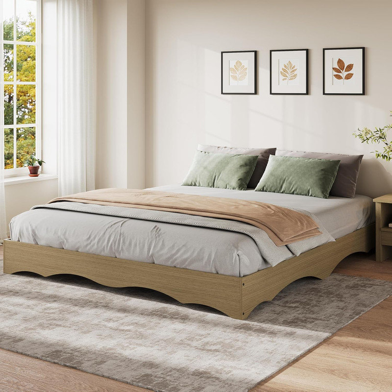 Lit plateforme en bois Wave Design - profil bas sans tête de lit, silencieux, sans sommier tapissier, Très grand californien