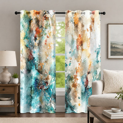 2Pcs Abstract Watercolor Splash Curtains, Vibrant Fluid Art Print Grommet Drapes, Decorative Window Treatments for Living Room Bedroom Home Decor