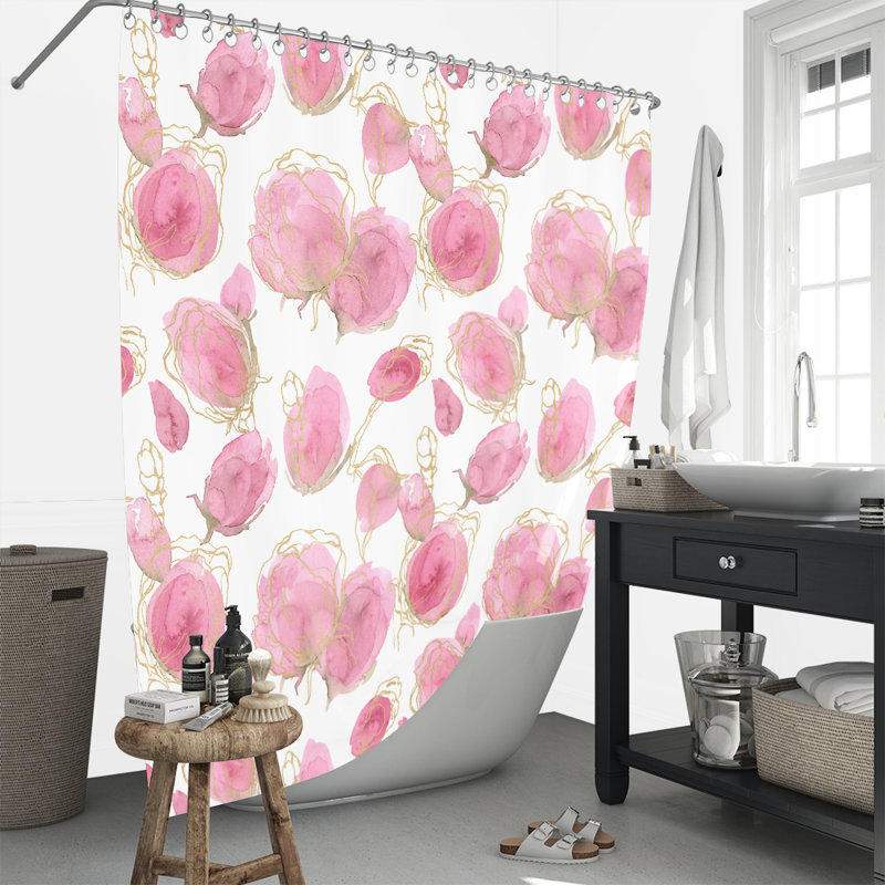 Rideau de douche simple à motif floral Pedroza, H 72 po x l 70 po