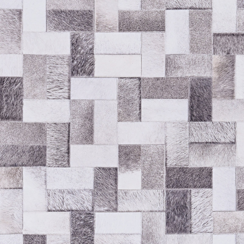 Jameown Patchwork Faux Cowhide Gray/Black Printed Area Rug, Rectangle 5' x 7'