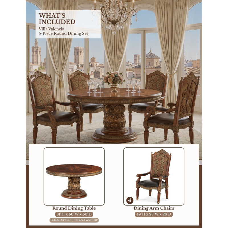 Villa Valencia 4-Piece 60" Round Dining Set