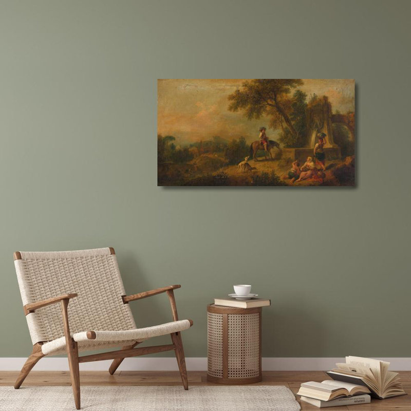"Paysage avec paysans, fontaine et cavalier" par Francesco Zuccarelli - Art mural sur toile tendue avec châssis