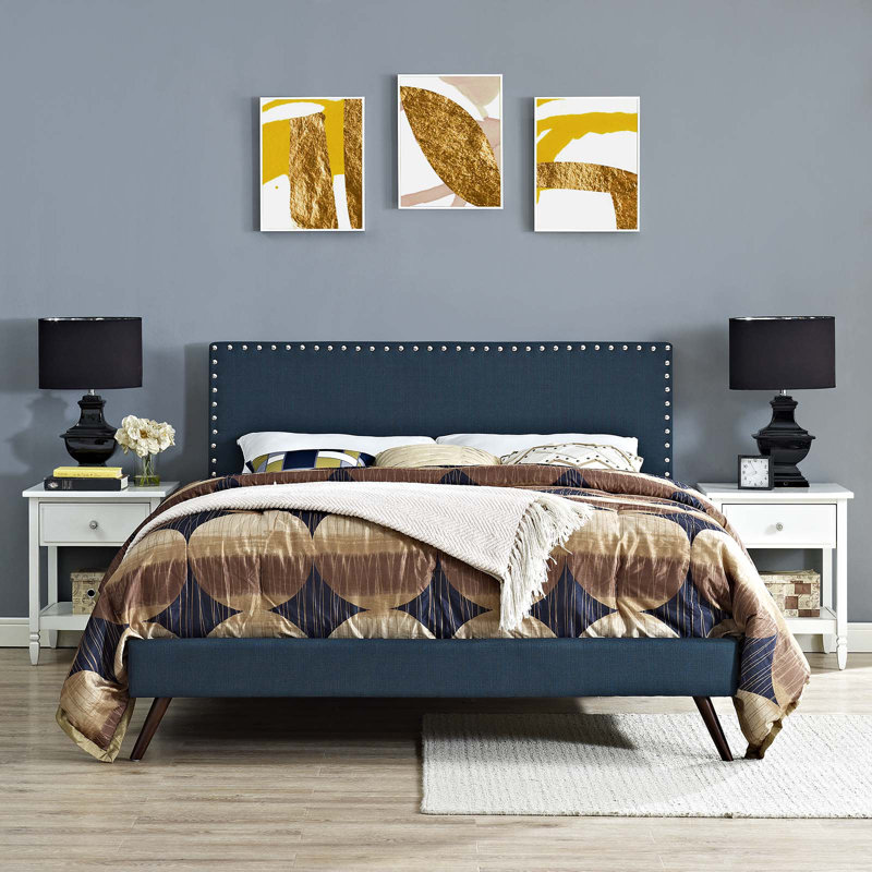 Macie Platform Bed with Round Splayed Legs, Full, White